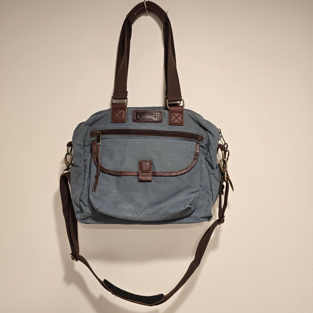 DULUTH TRADING Oil Cloth Business Tote Messenger Bag Travel Work Laptop Blue